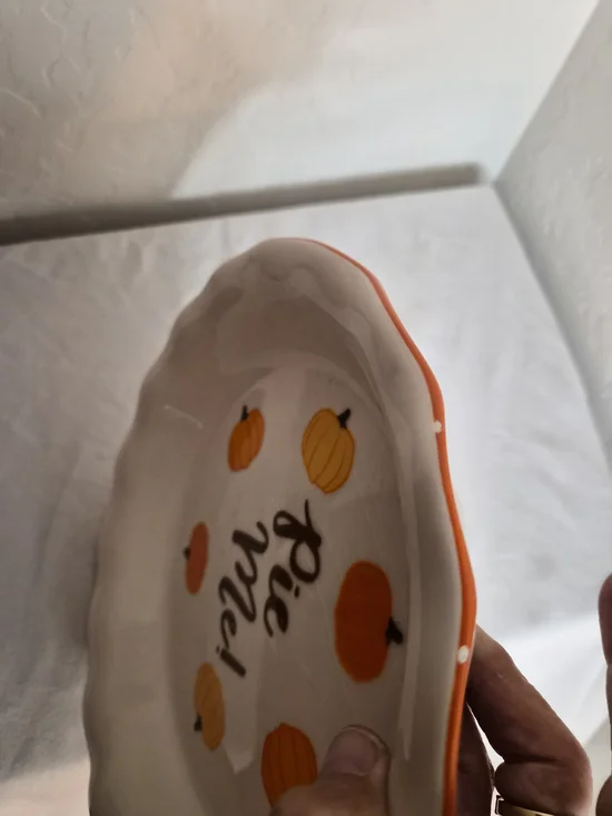 Pie Me! Pumpkin Ceramic Serving Pie Plate - White and Orange - Picture 4 of 5